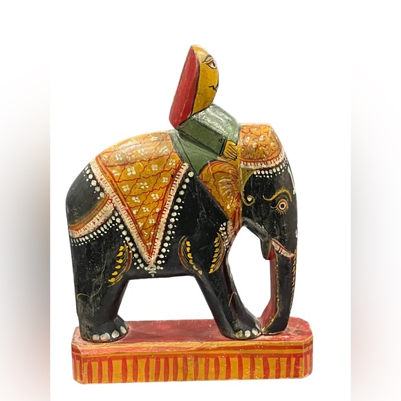 Other - VINTAGE HANDMADE HANDPAINTED INDIAN‎ ELEPHANT FIGURINE WITH RIDER